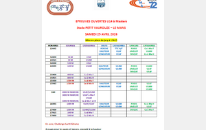 EPREUVES OUVERTES U14 à Masters Stade PETIT VAUROUZE – LE MANS SAMEDI 25 AVRIL 2026